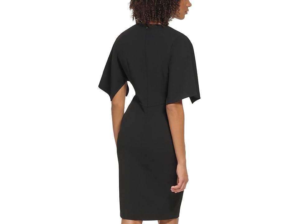 Calvin Klein Scuba Crepe Sheath with Cape Sleeves (Black) Women's Dress Product Image