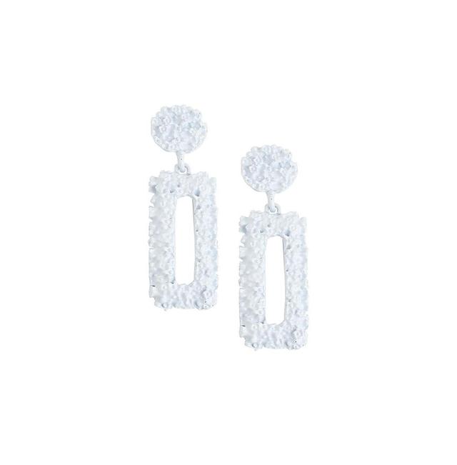 Sohi Womens White Textured Geometric Drop Earrings Product Image