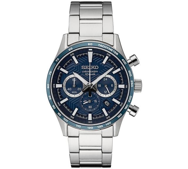 Seiko Mens Essentials Blue Dial Stainless Steel Chronograph Watch Silver Product Image