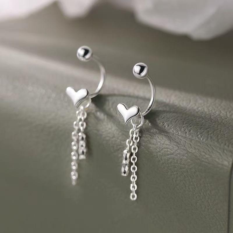 925 Sterling Silver Heart-Shaped Dangle Earring Product Image