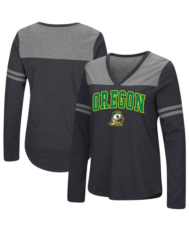 Womens Colosseum Black Oregon Ducks Core Heritage Arch Logo V-Neck Long Sleeve T-shirt Product Image