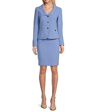 Nipon Boutique Textured Crepe Notch Lapel Patch Pocket Button Front Jacket Skirt Set Product Image