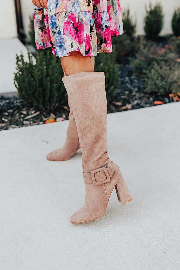 The Adeline Faux Suede Knee High Boot In Taupe Product Image