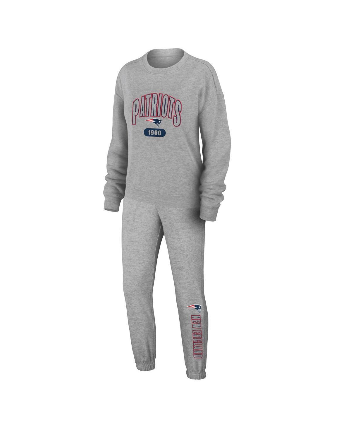 Womens WEAR by Erin Andrews  Heather Gray New England Patriots Plus Size Knitted Tri-Blend Long Sleeve T-Shirt & Pants Lounge Set Product Image