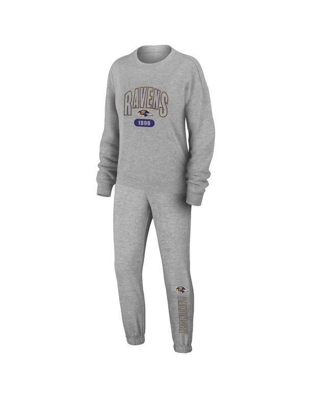 Womens WEAR by Erin Andrews Heather Gray Carolina Panthers Knit Long Sleeve Tri-Blend T-Shirt & Pants Sleep Set Product Image