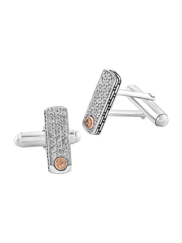 Mens COLLECTION 18K Yellow Gold, 925 Sterling Silver & White Sapphire Cufflinks Product Image