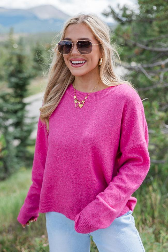 Want It All Hot Pink Crew Neck Sweater Product Image