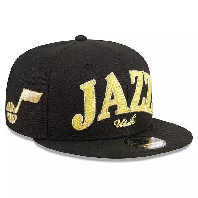 Mens New Era Black Utah Jazz Golden Tall Text 9FIFTY Snapback Hat Product Image