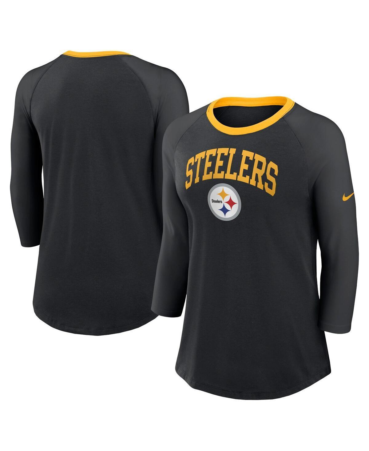 Nike Womens Black Pittsburgh Steelers Raglan 3/4 Sleeve T-Shirt Product Image