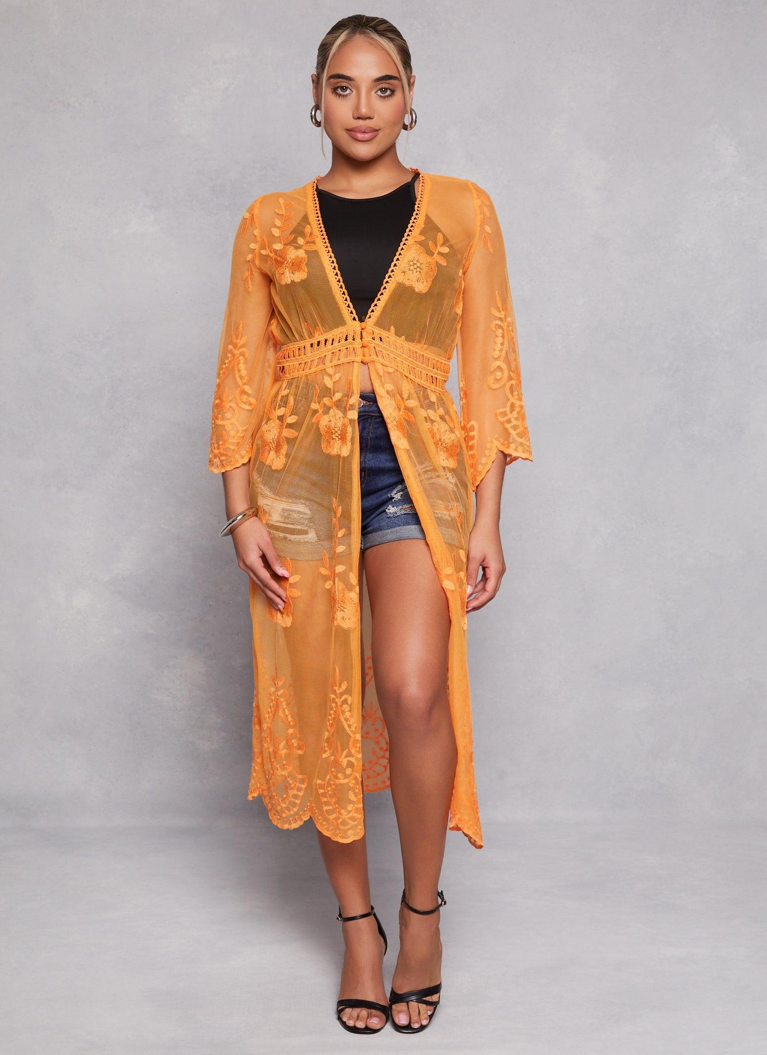 Womens Lace Mesh Three Button Kimono Product Image