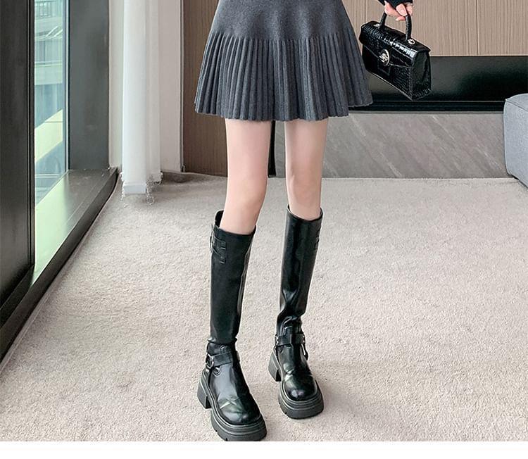 High Waist Plain Mini Pleated Skirt Product Image