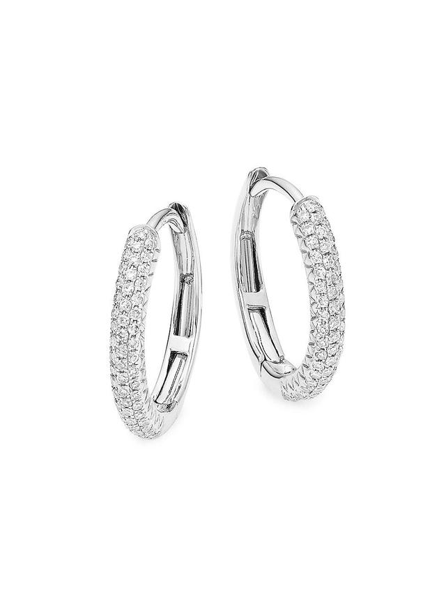 Womens 14K White Gold & 0.21 TCW Diamond Hoop Earrings Product Image