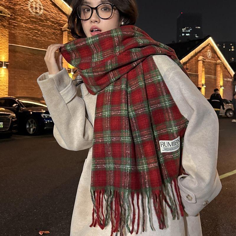 Plaid Fringed Trim Scarf Product Image