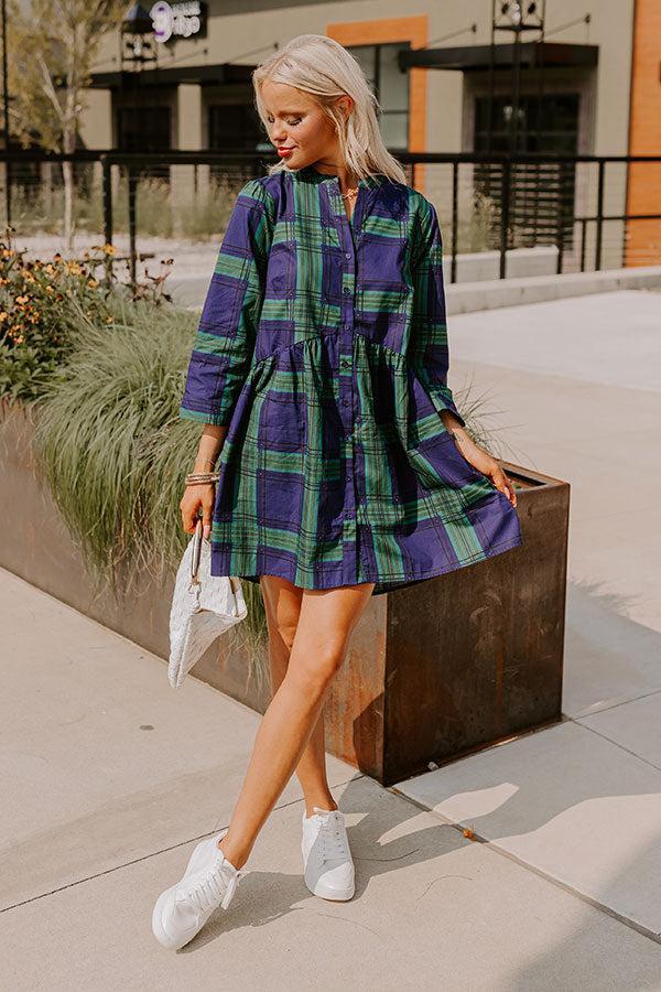 Chic Harvest Plaid Mini Dress in Green Product Image