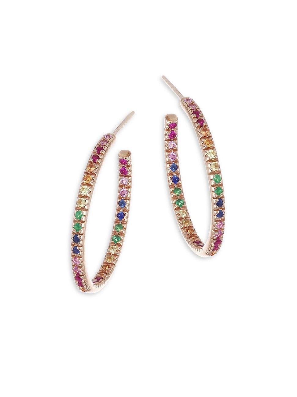 Womens Rainbow Sapphire & 14K Rose Gold Medium Hoop Earrings/0.75 Product Image