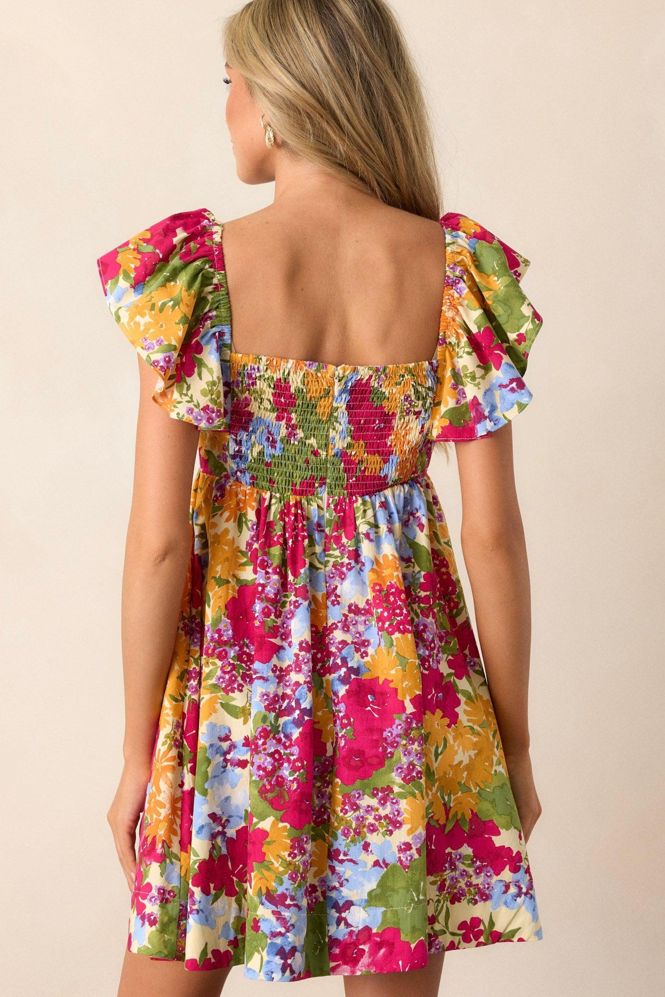 Be Alright Pink Floral Flutter Sleeve Mini Dress Product Image