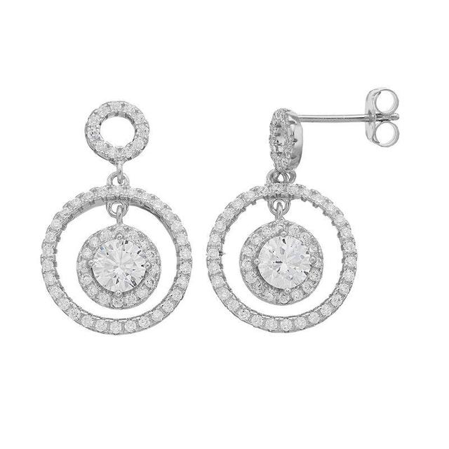 Sterling Silver Three Halo Round Cubic Zirconia Drop Earrings, Womens, White Product Image