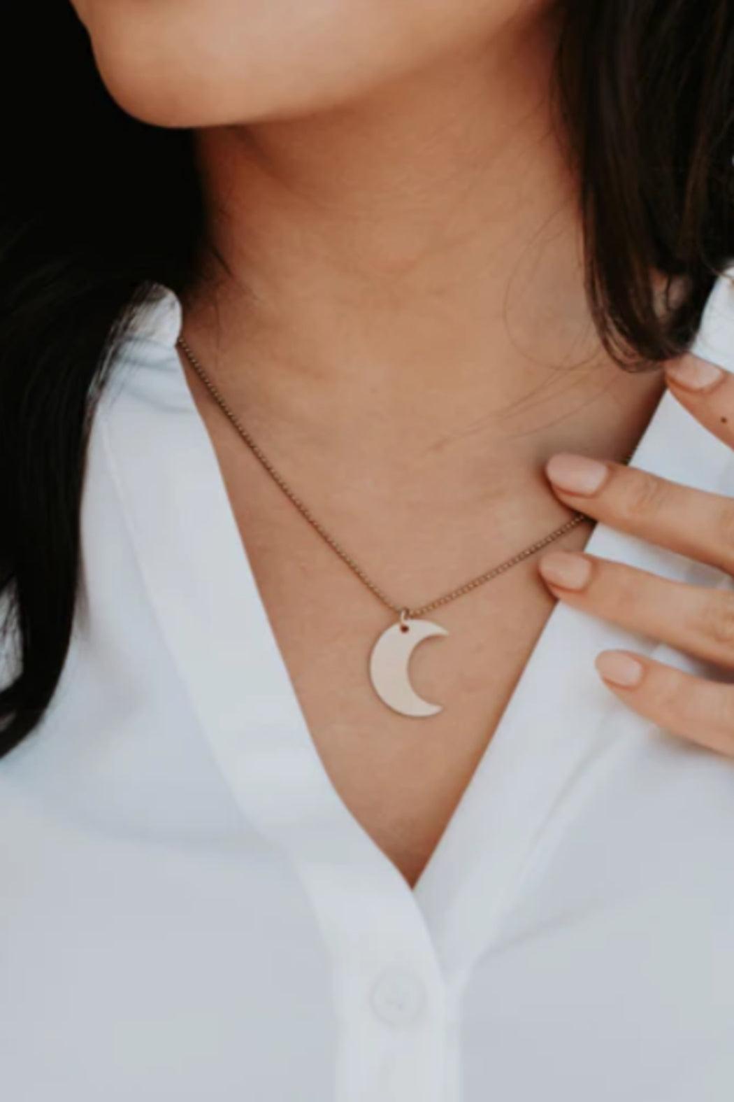 Gold Necklace with Crescent Pendant Female Product Image