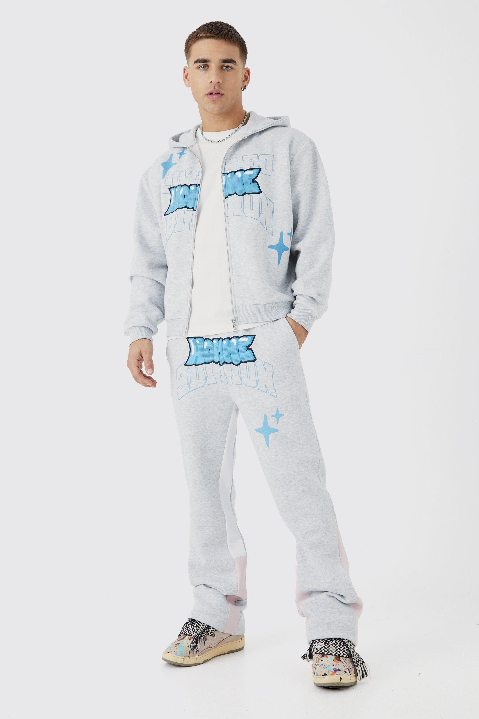 Oversized Boxy Zip Through Puff Print Gusset Tracksuit | boohooMAN USA Product Image