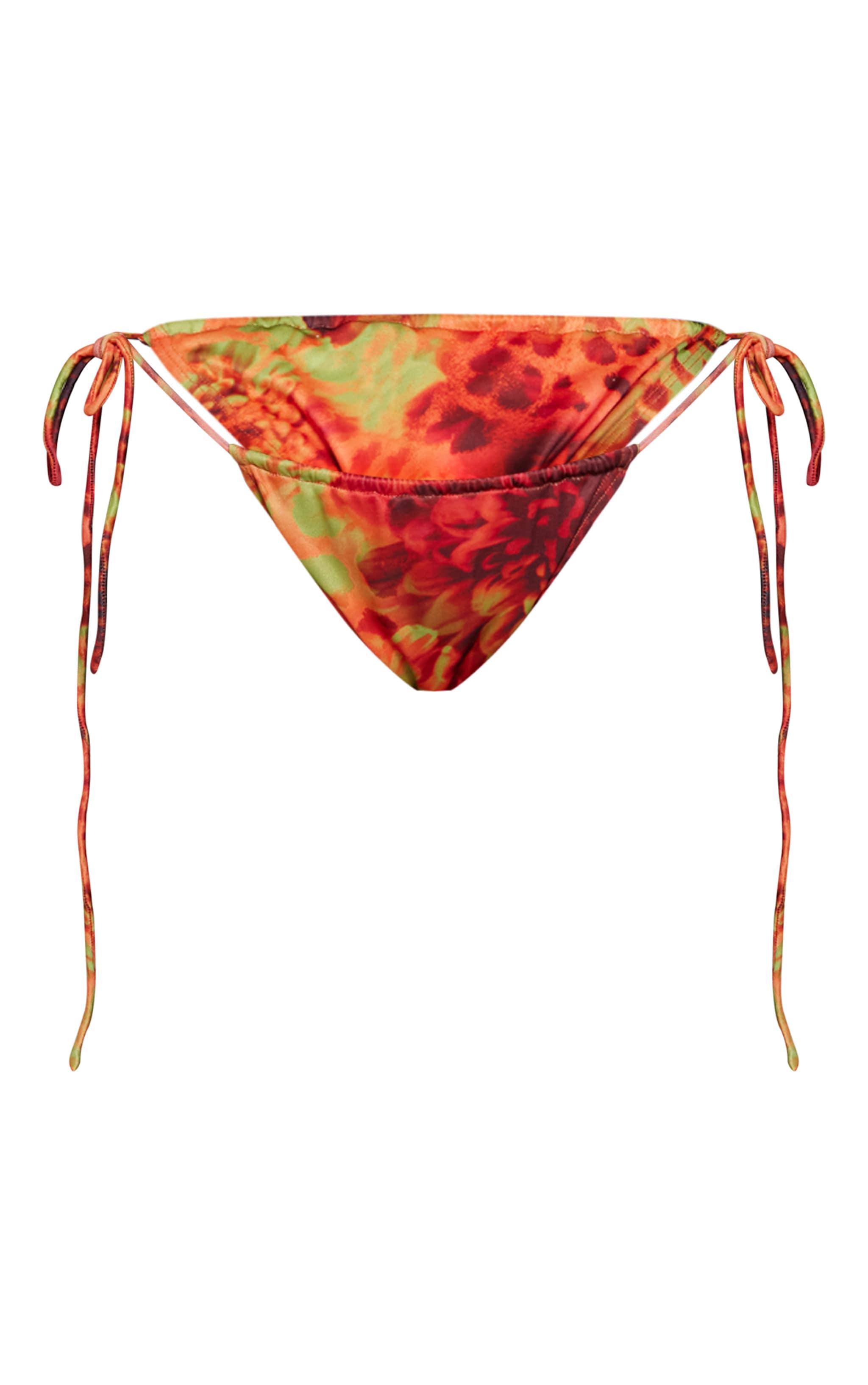 Red Leopard Printed Tie Side Bikini Bottoms Product Image