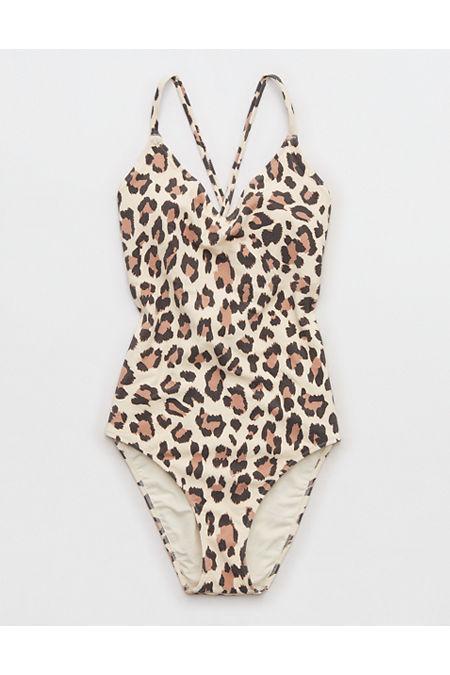 Aerie Buzzed Terry Leopard Strappy Back One Piece Swimsuit Women's Product Image