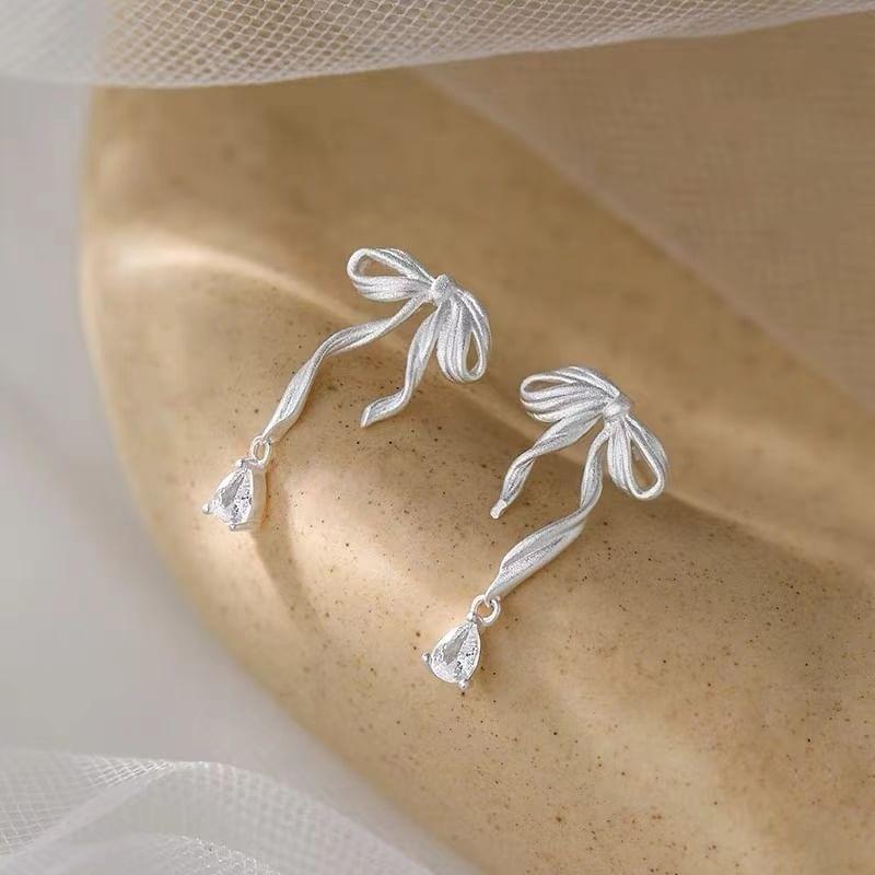 Bow Rhinestone S925 Sterling Silver Drop Earring Product Image