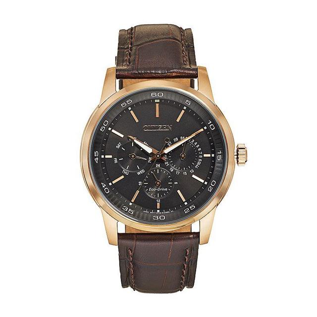 Citizen Mens Dress Eco-Drive Black-Brown Leather Strap Watch 44mm BU2013-08E Product Image