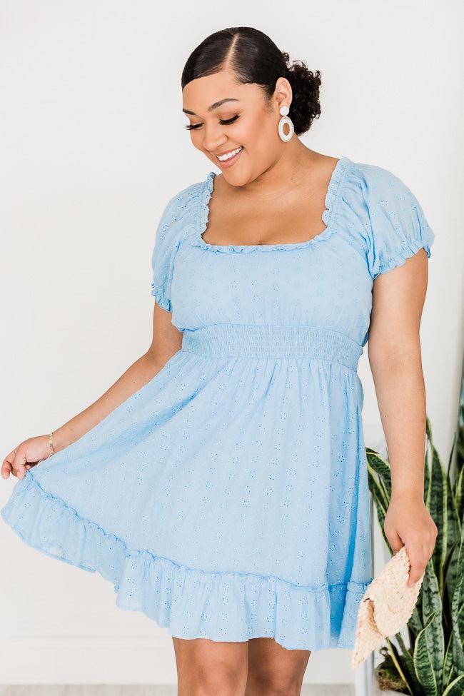 Delighted Smile Blue Eyelet Puff Sleeve Mini Dress FINAL SALE Product Image