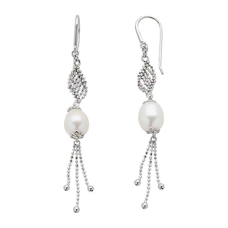 Sterling Silver Freshwater Cultured Pearl Twist Drop Earrings, Womens, White Product Image