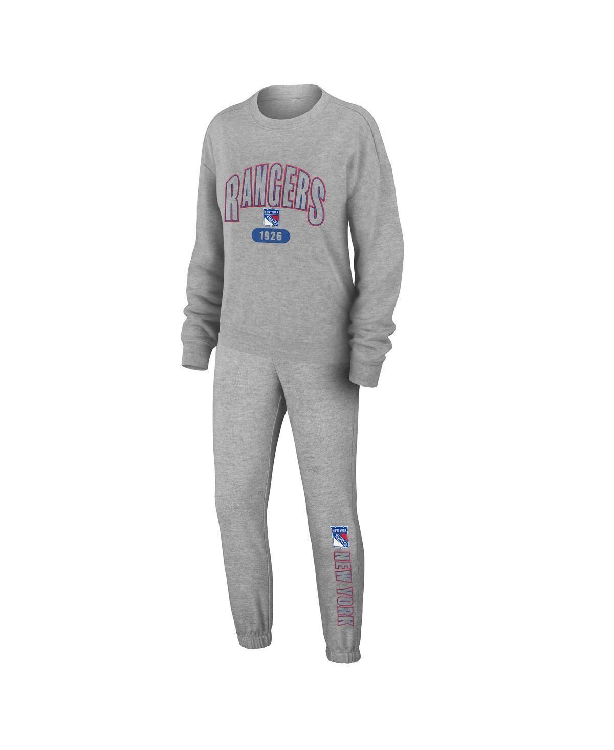 Womens Wear by Erin Andrews Heather Gray New York Rangers Knit Long Sleeve Tri-Blend T-shirt and Pants Sleep Set Product Image