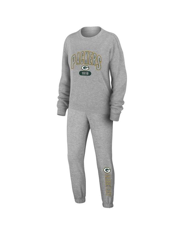 Womens Wear by Erin Andrews Heather Gray Green Bay Packers Knit Long Sleeve Tri-Blend T-shirt and Pants Sleep Set Product Image