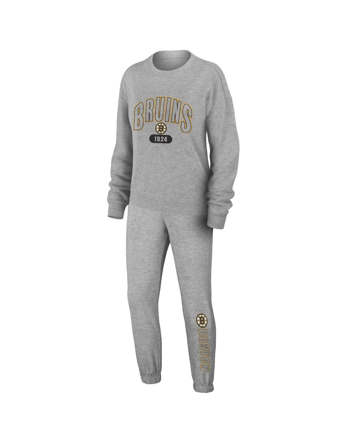 Womens WEAR by Erin Andrews Heather Gray Boston Bruins Knit Long Sleeve Tri-Blend T-Shirt & Pants Sleep Set Product Image