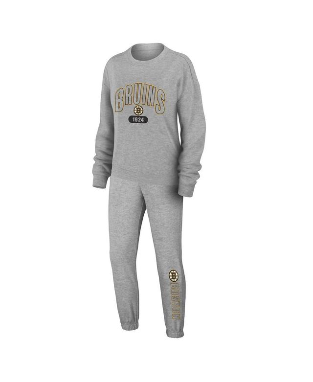 Womens WEAR by Erin Andrews Heather Gray Boston Bruins Knit Long Sleeve Tri-Blend T-Shirt & Pants Sleep Set Product Image