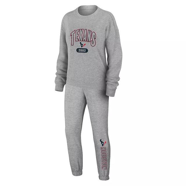 Womens WEAR by Erin Andrews Heather Gray Houston Texans Knit Long Sleeve Tri-Blend T-Shirt & Pants Sleep Set Product Image