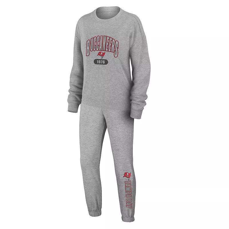 Womens WEAR by Erin Andrews Heather Gray Tampa Bay Buccaneers Knit Long Sleeve Tri-Blend T-Shirt & Pants Sleep Set Product Image