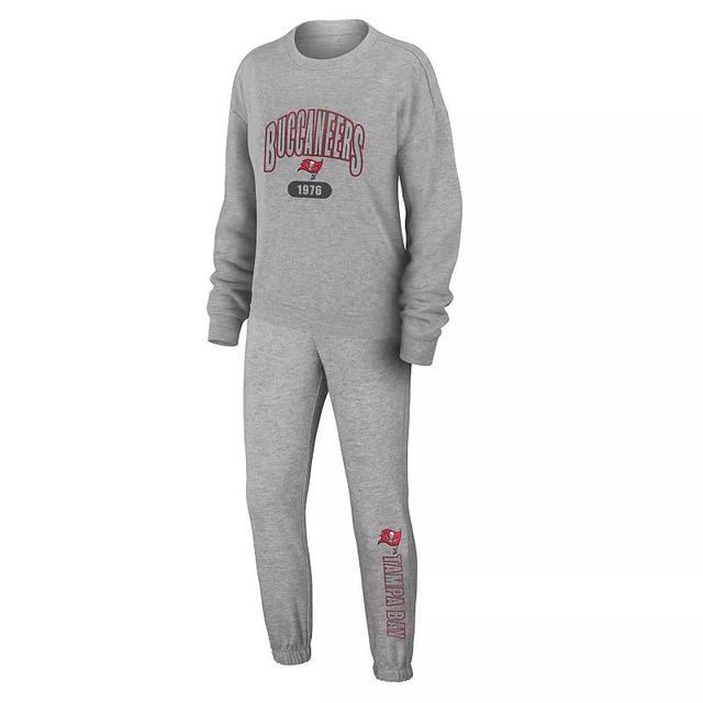 Womens WEAR by Erin Andrews Heather Gray Tampa Bay Buccaneers Knit Long Sleeve Tri-Blend T-Shirt & Pants Sleep Set Product Image