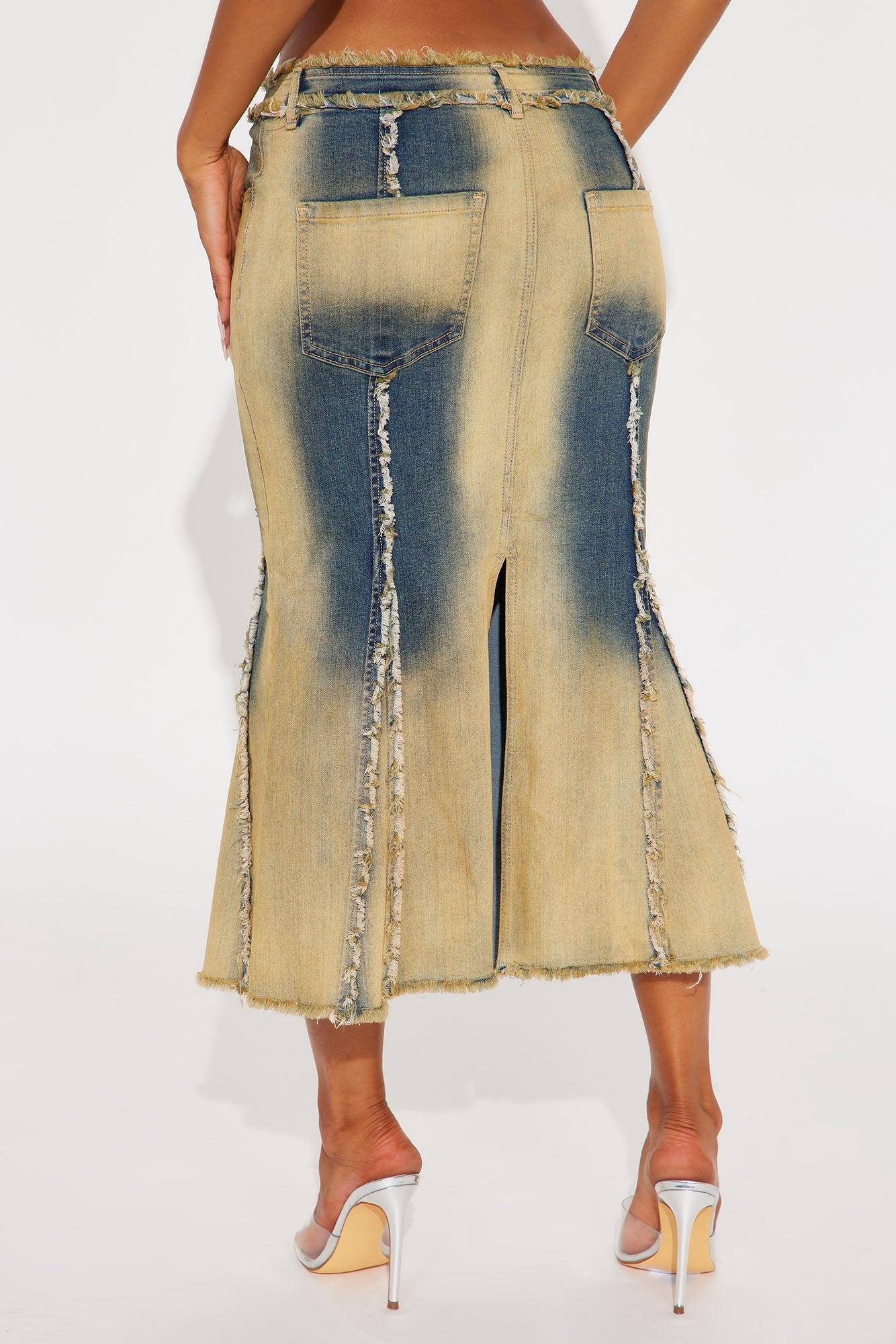 Off We Go Tinted Denim Midi Skirt - Vintage Wash Product Image