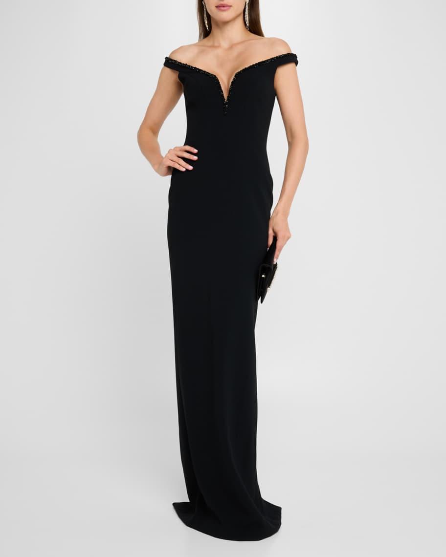 Crystal Off-The-Shoulder Crepe Gown Product Image