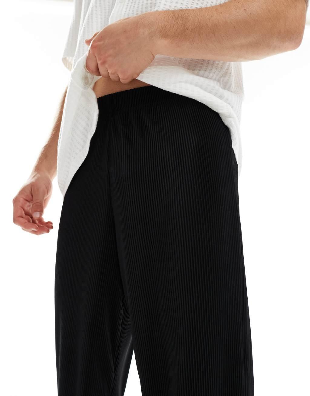 ASOS DESIGN smart wide leg plisse pants in black Product Image