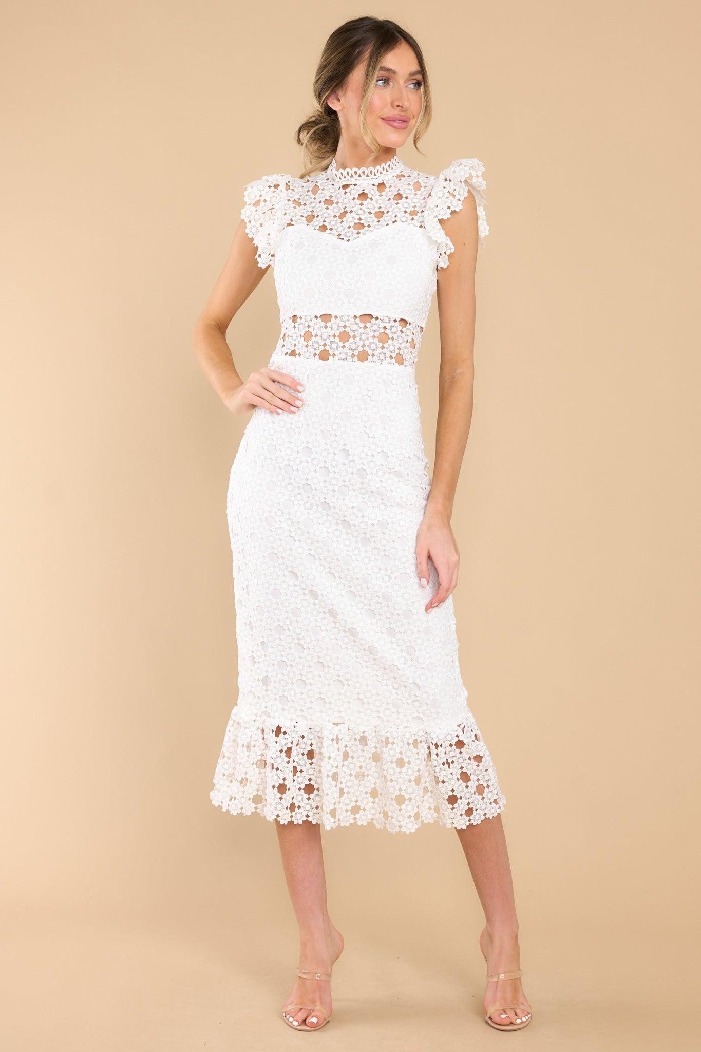 Love's High Hopes White Crochet Midi Dress Product Image