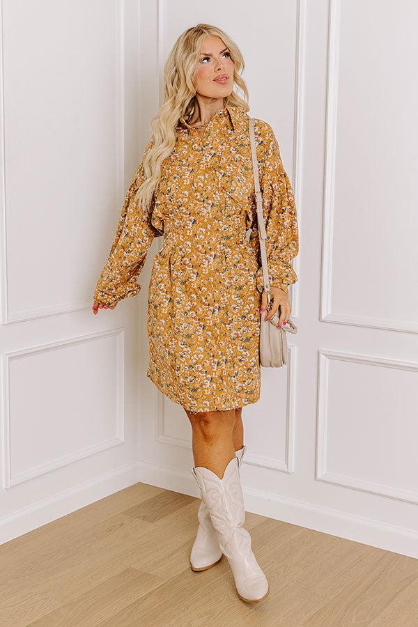 Fall Sunset Corduroy Mini Dress in Mustard Curves Product Image