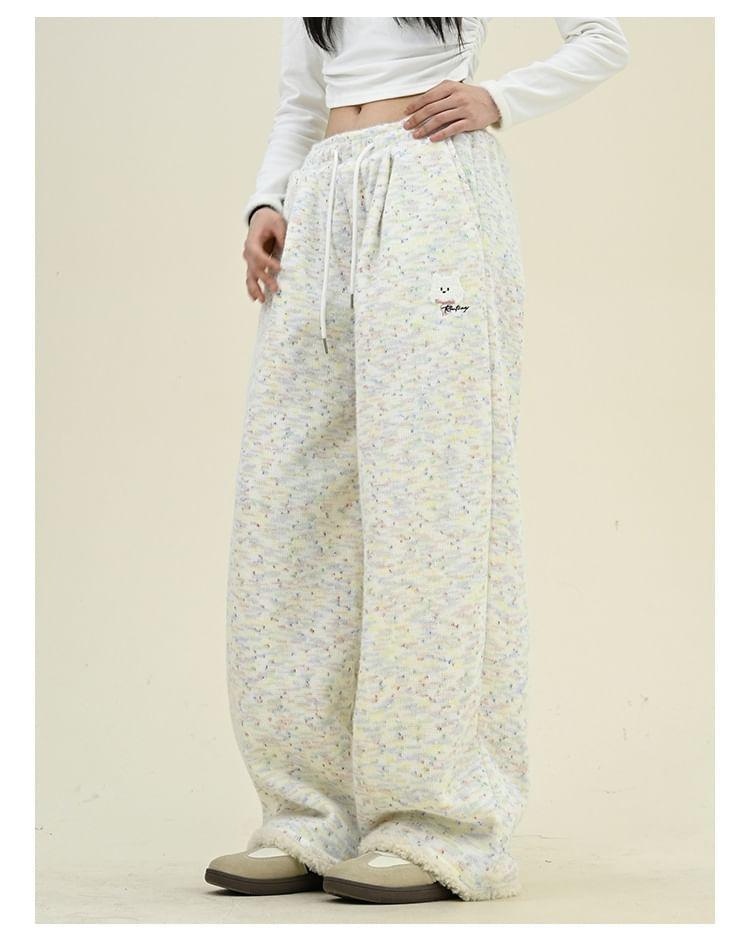 Drawstring Waist Lettering Wide Leg Sweatpants Product Image