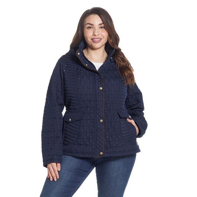 Womens Weathercast Faux-Suede Trim Quilted Jacket Blue Product Image