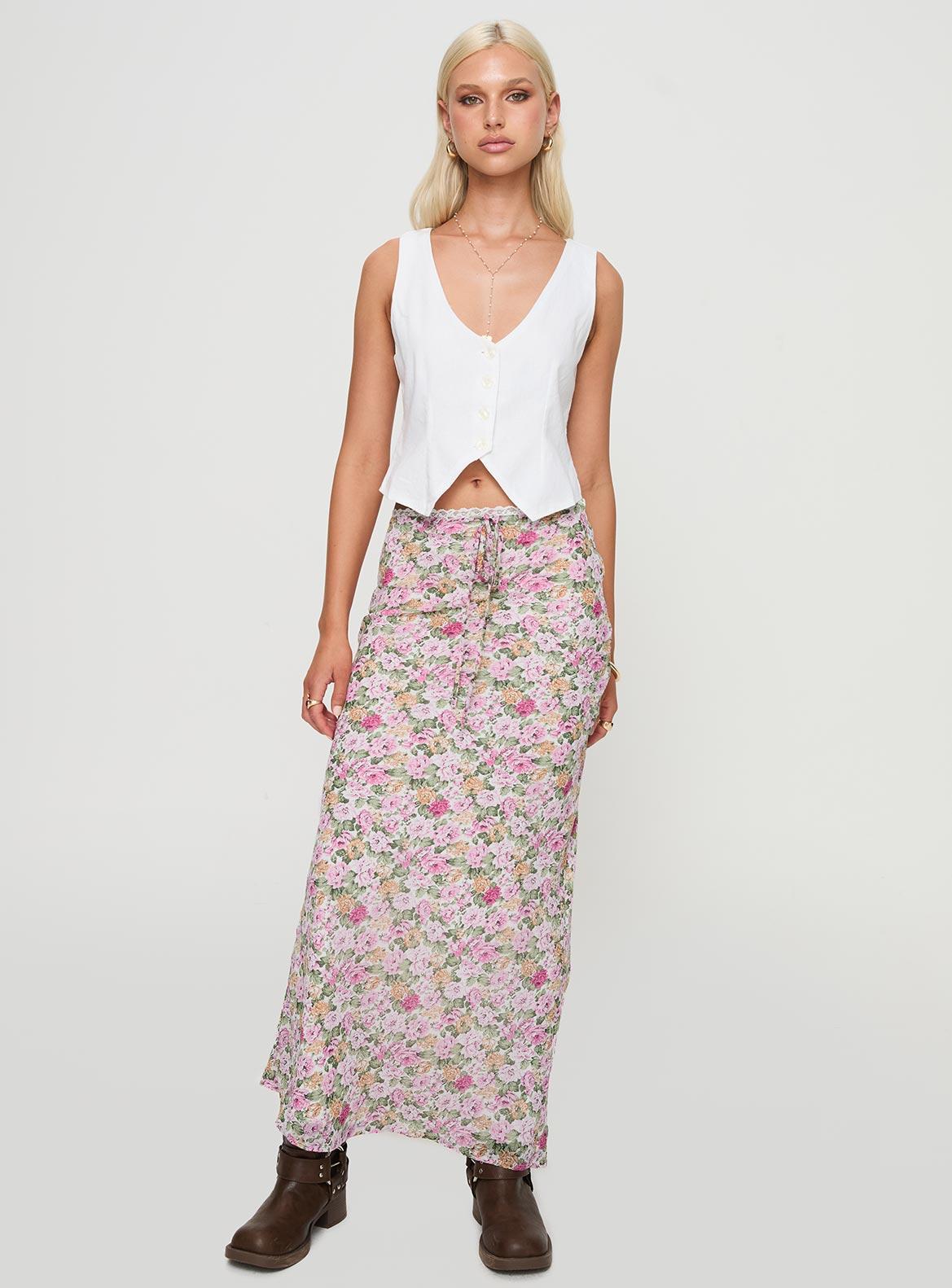 Emily Maxi Skirt Pink Floral Product Image