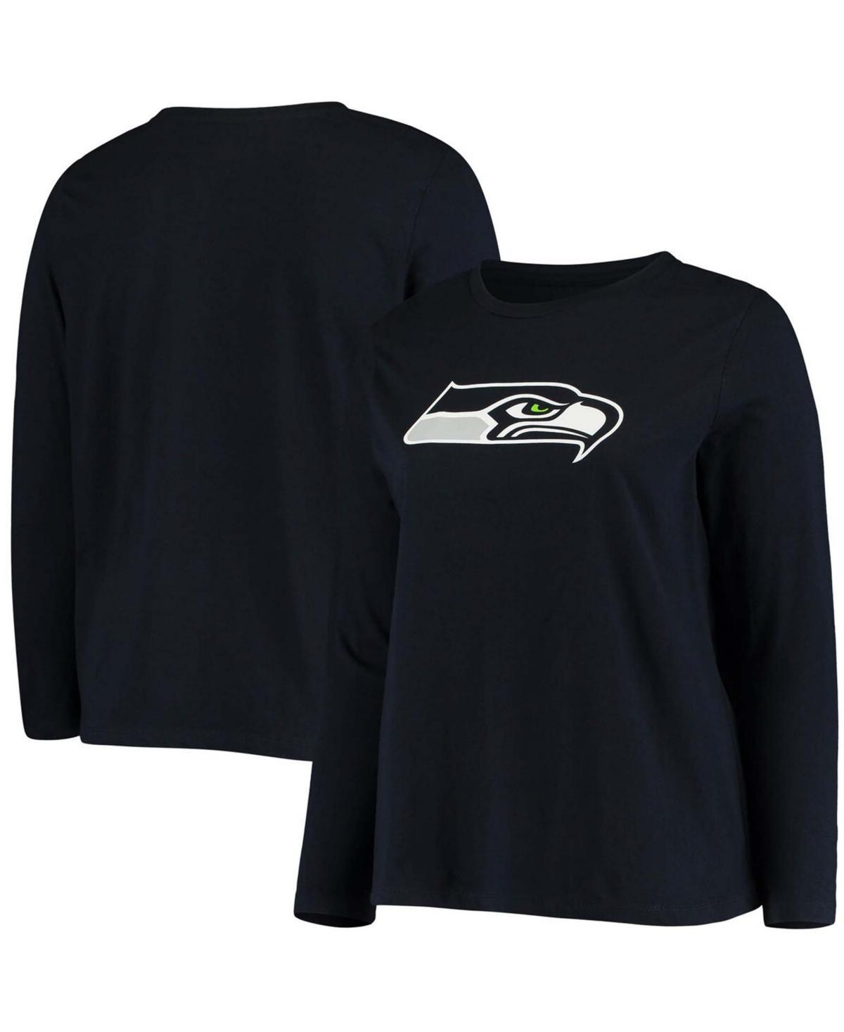 Womens Plus Size College Navy Seattle Seahawks Primary Logo Long Sleeve T-shirt Product Image