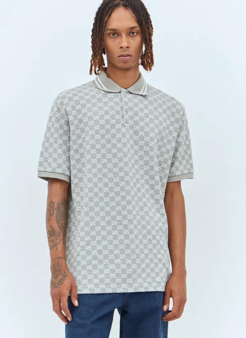 GUCCI Gg Jacquard Cotton Piquet Polo Shirt In Gray Product Image