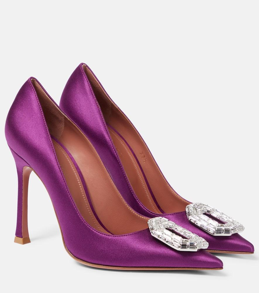 Camelia Satin Crystal Ornament Pumps In Purple Product Image