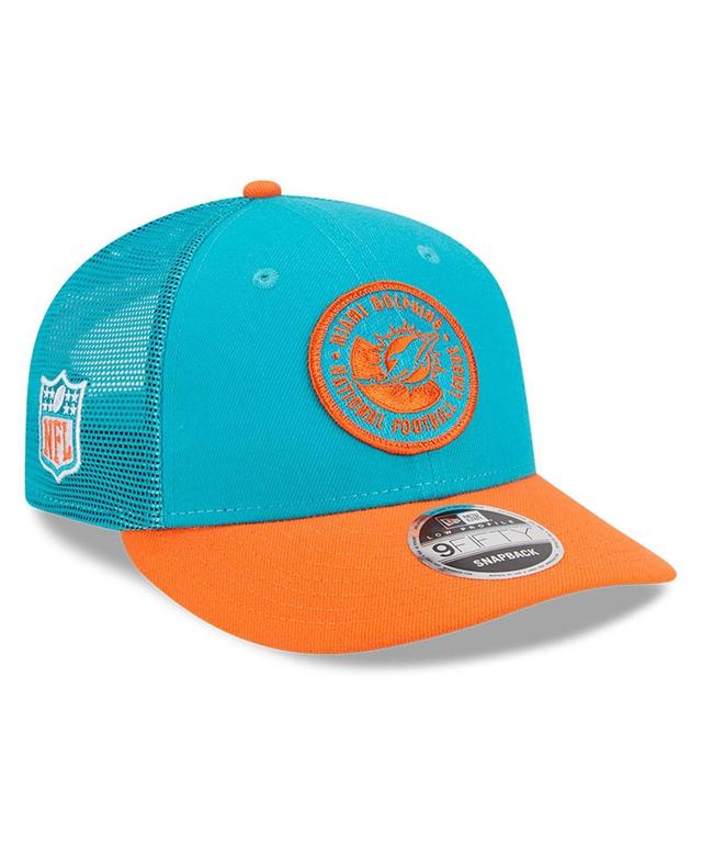 Mens New Era Aqua/Orange Miami Dolphins 2023 Sideline Low Profile 9FIFTY Snapback Hat, Turq/Blue Product Image