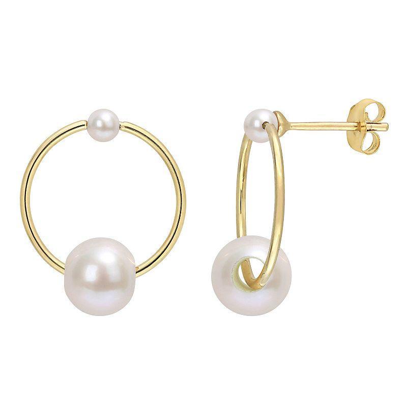 Stella Grace 14k Gold Freshwater Cultured Pearl Hoop Drop Earrings, Womens, White Product Image