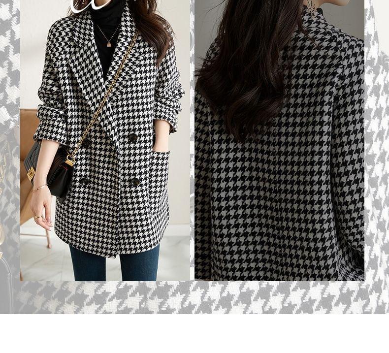 Notch Lapel Houndstooth Double-Breasted Coat Product Image